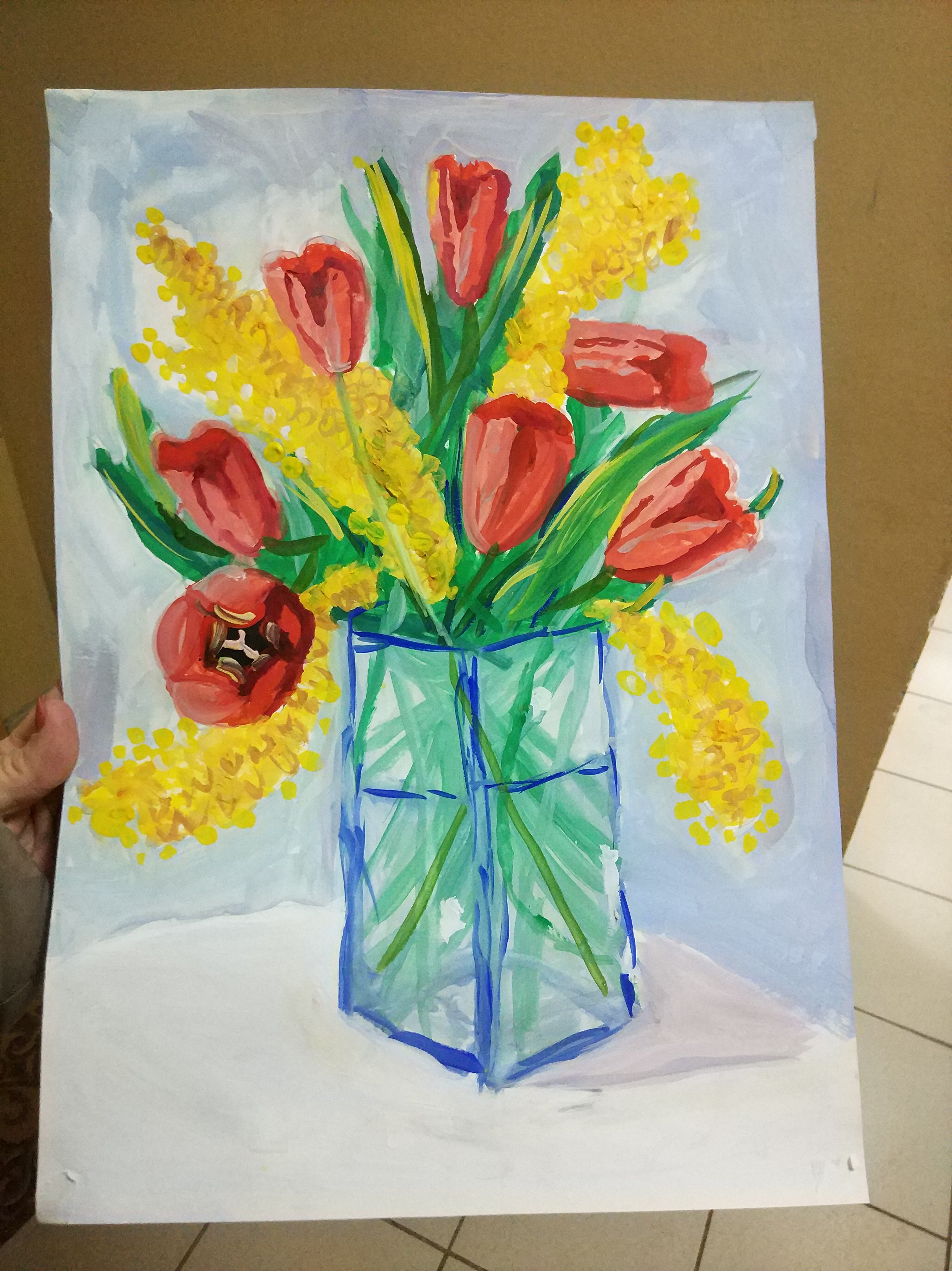 Букет цветов красками для детей